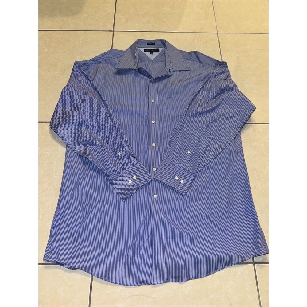 NWOT TOMMY HILFIGER REGULAR FIT Shirt Sz 16.5 Blue Striped Men's Long Sleeve